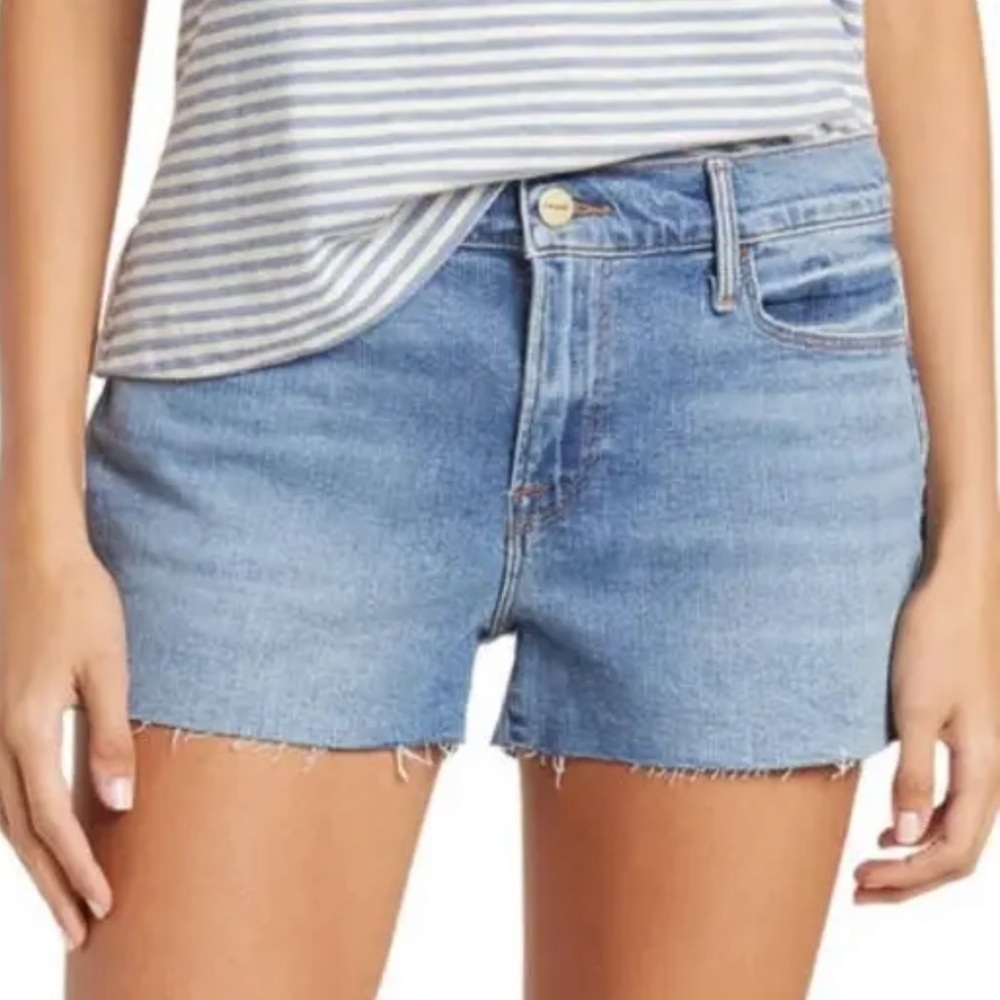 NWT Frame Denim Le Cutoff Raw Hem Mid Rise Shorts in Bixby Blue